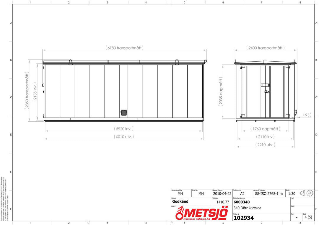 Miljöskåp 340 Öppning kortsida Utomhusbruk - Oisolerat 6 m 102934