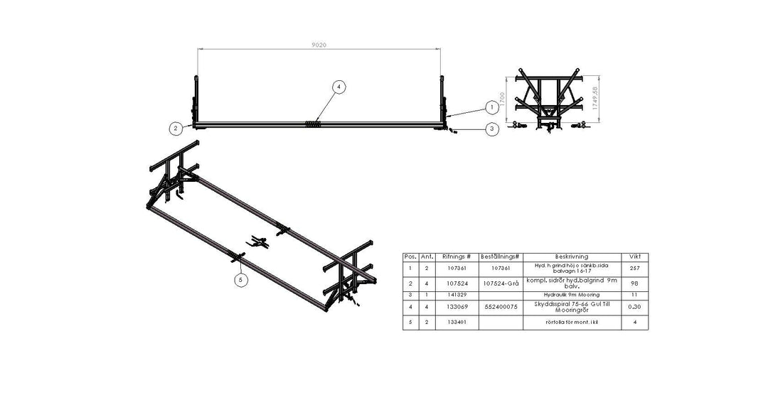 Hydraulic mooring 9m MQ75 107360-1