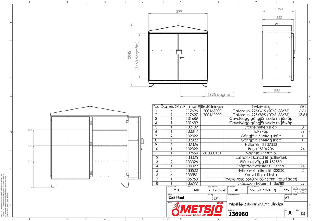 Miljöskåp 2 Dörrar Typ 210 Med låskåpa ZnAlMg 136980