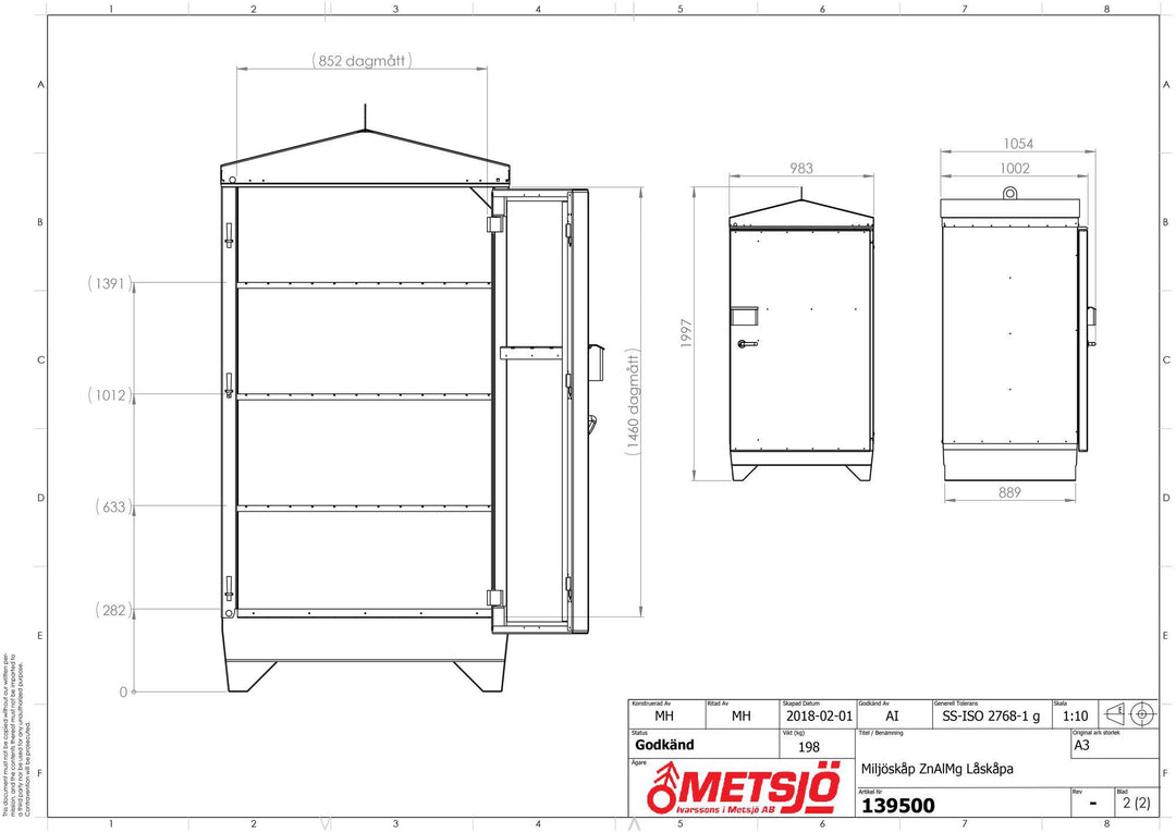 Miljöskåp 1 Dörr Typ 217 ZnAlMg 139500