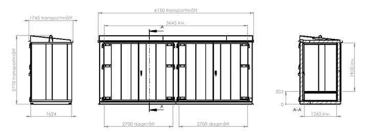 Kemskåp spillback 2x1150 liter EI60 Utomhusbruk 144300