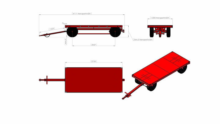 Dragvagn 4 hjuls system Hjul 6.00x9 128244