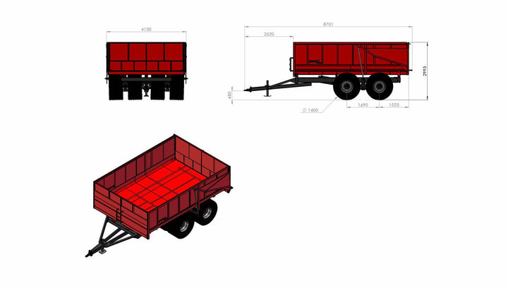 Torvvagn 8 hjul L6000 H1500 B3900 35kbm 800/45x26,5 152256