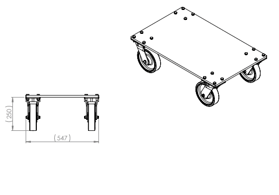 Dolly-Industri Höjd 265 mm 6t. Rullbräda/Transportplåt 166238